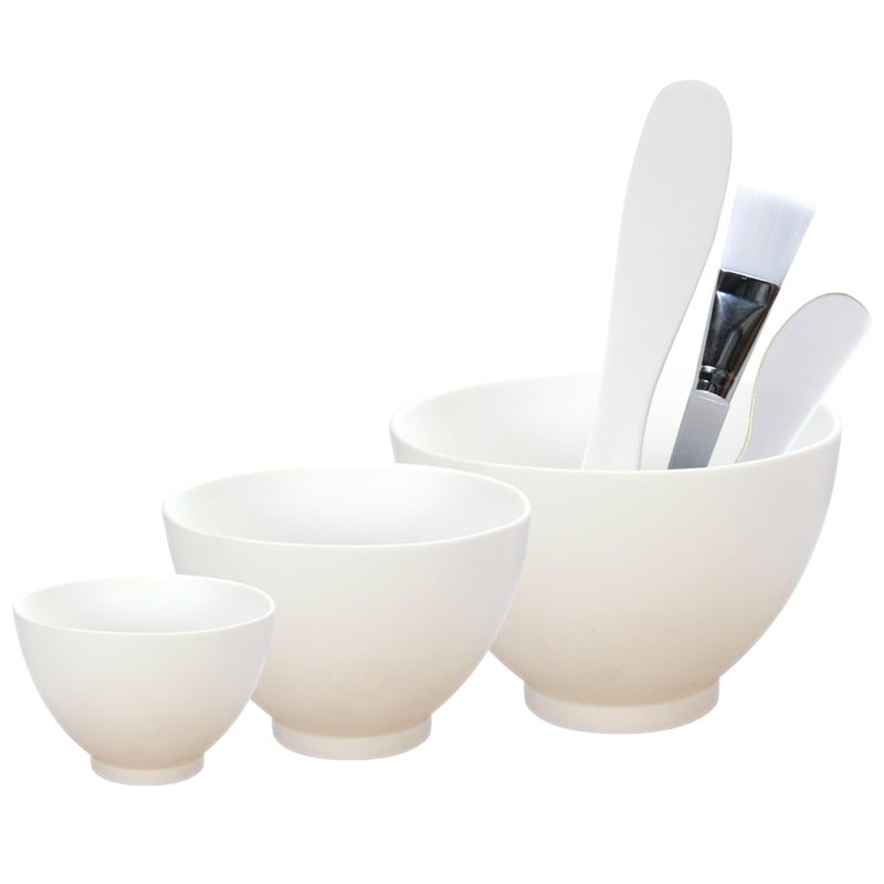 APPEARUS Facial Mask Silicone Mixing Bowl Set - 6-Piece Spa Skincare Kit with 3 Mixing Bowls, Brush & Spatulas - Reusable, Microwave & Dishwasher Safe - White - Image 1